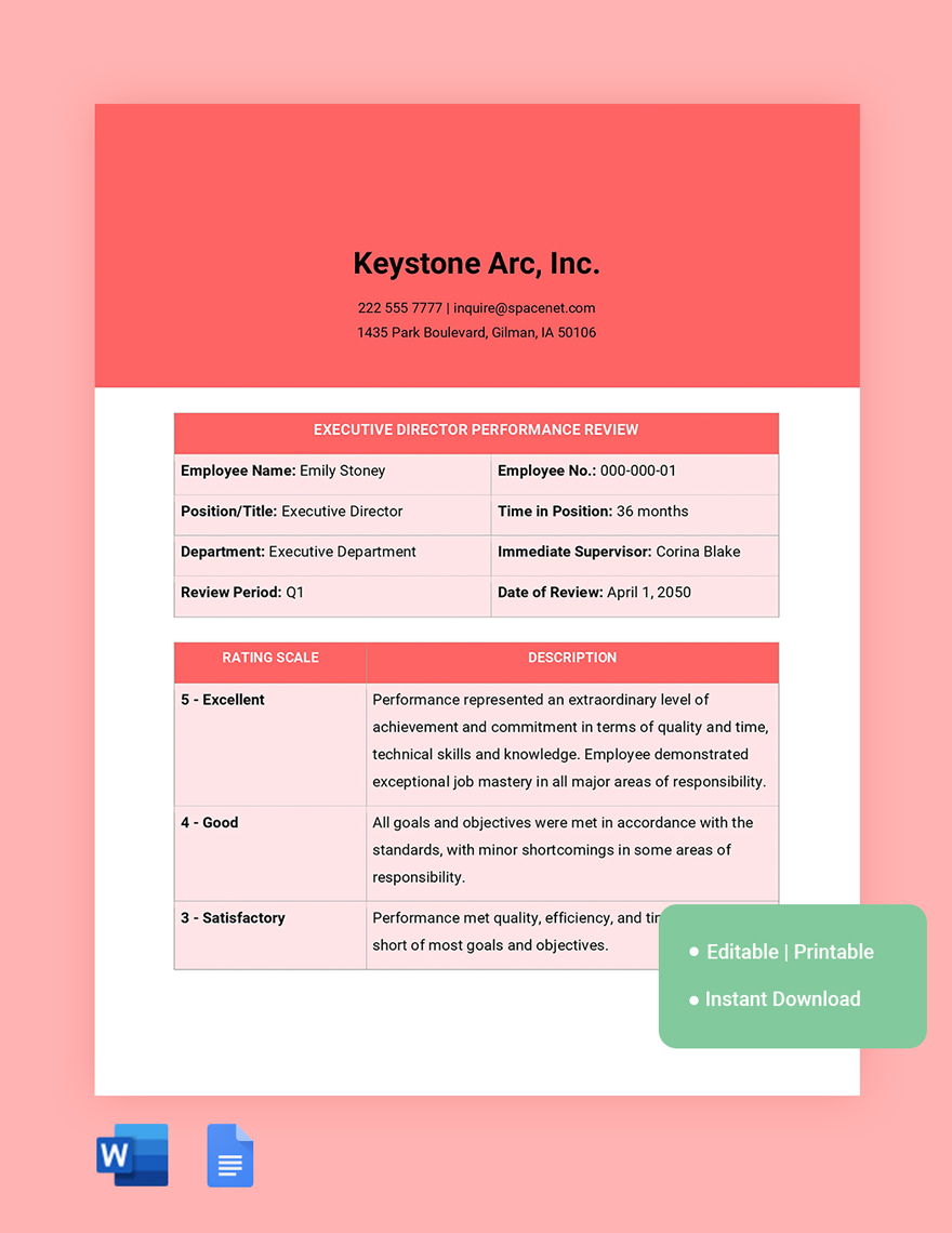 Executive Director Performance Review Template