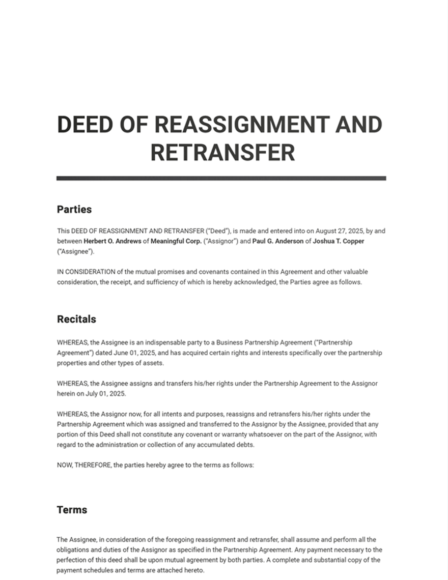 Deed of Reassignment and Retransfer Template