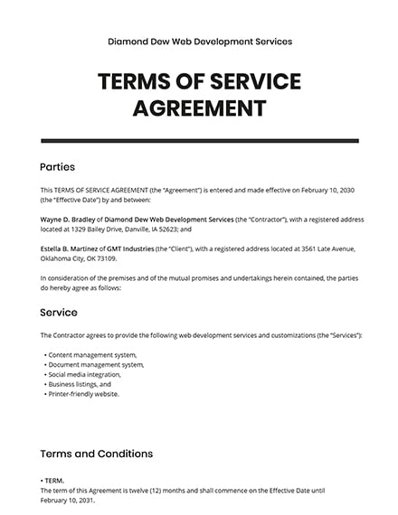 Terms Of Service Agreement Template Google Docs Word Template Net