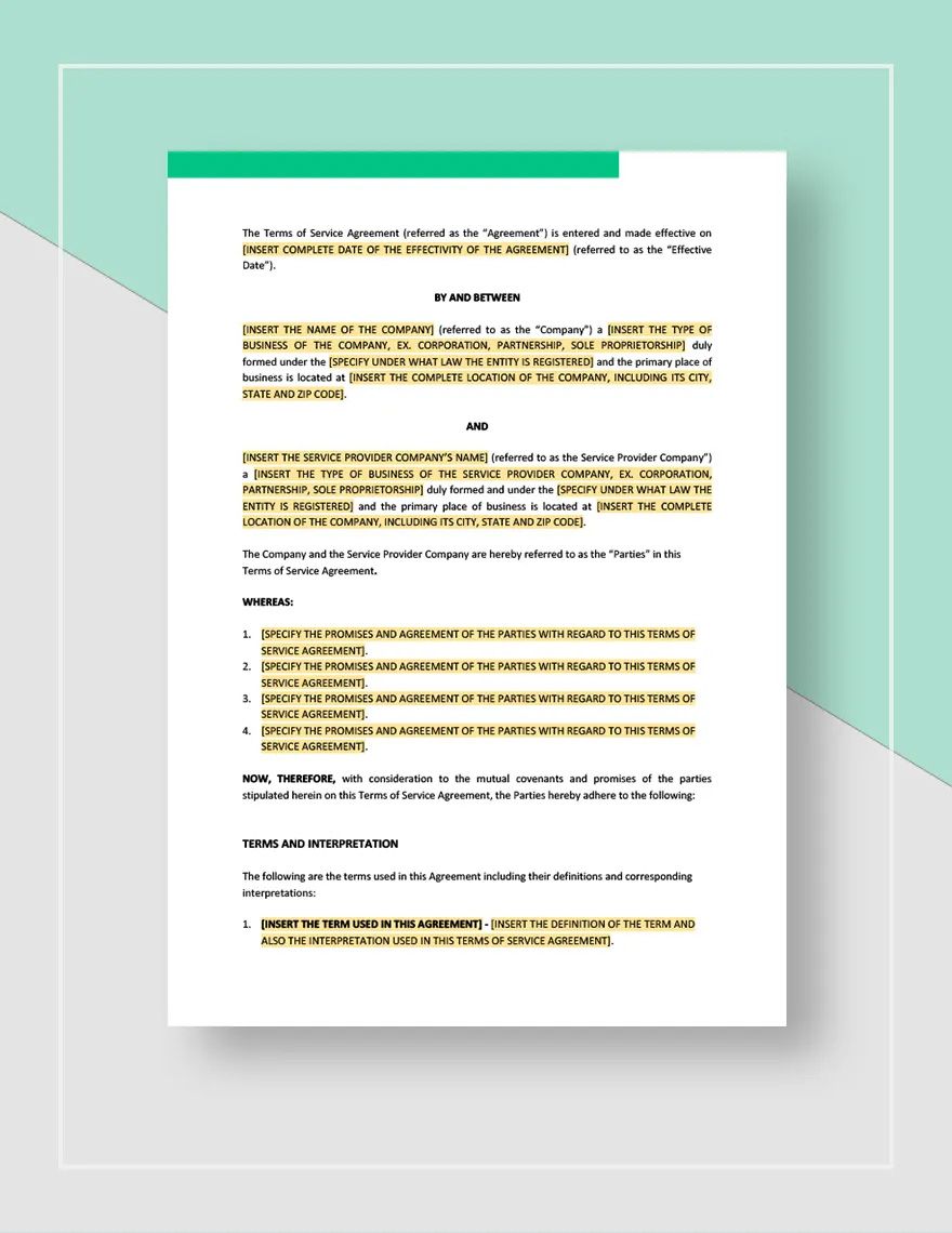 Terms of Service Agreement Template