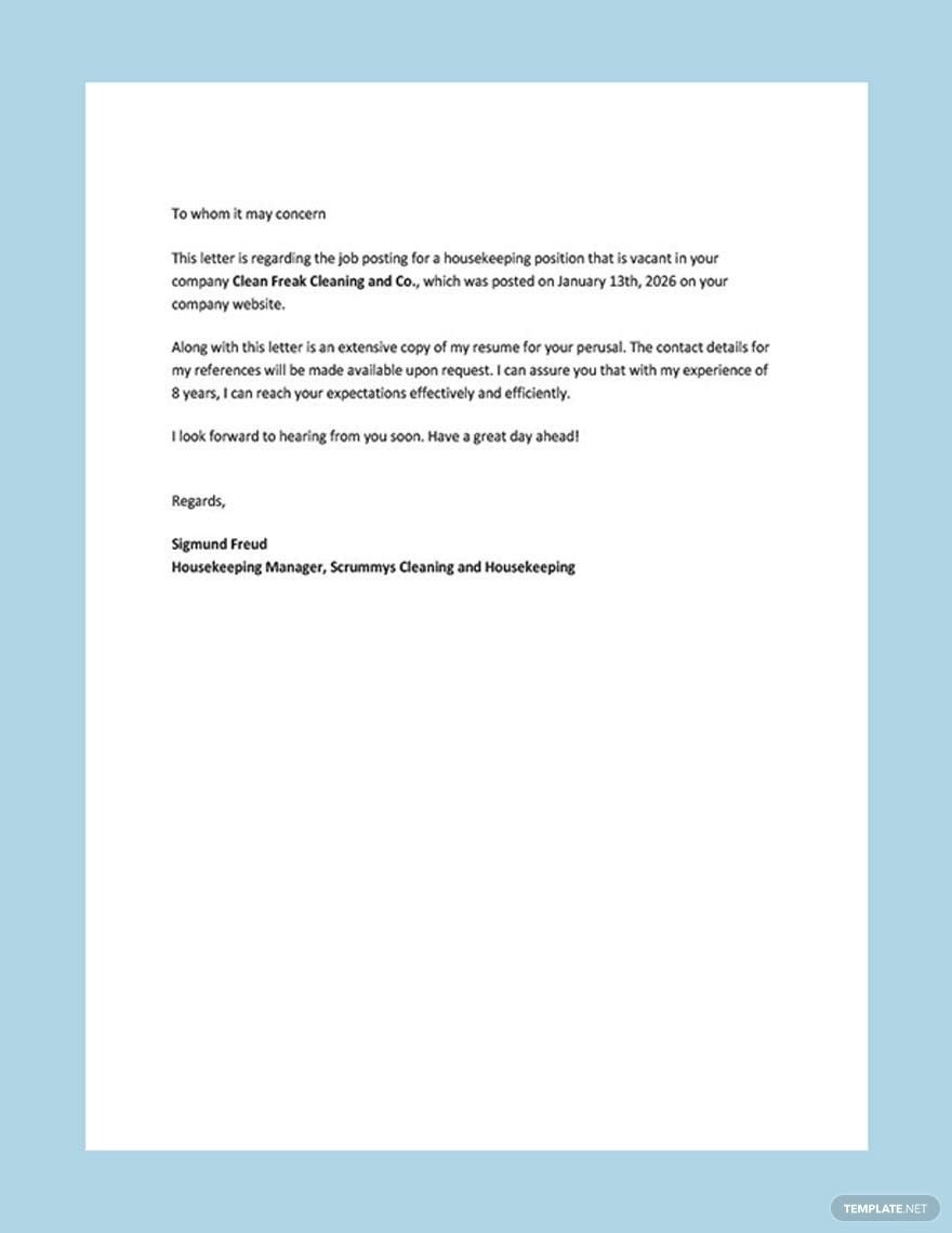 Housekeeping Resume Cover Letter