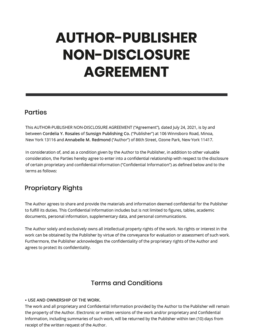 AuthorPublisher NonDisclosure Agreement Template Google Docs, Word