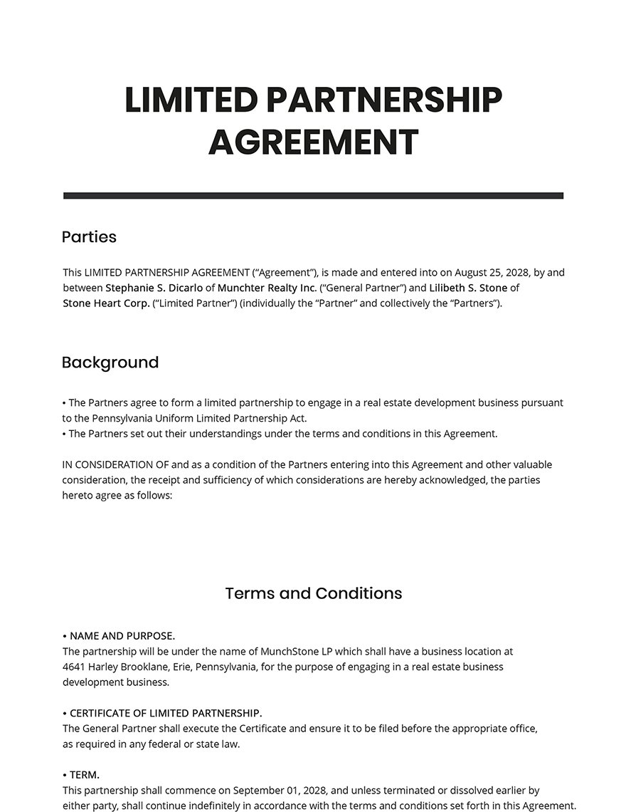 Simple Limited Partnership Agreement Template