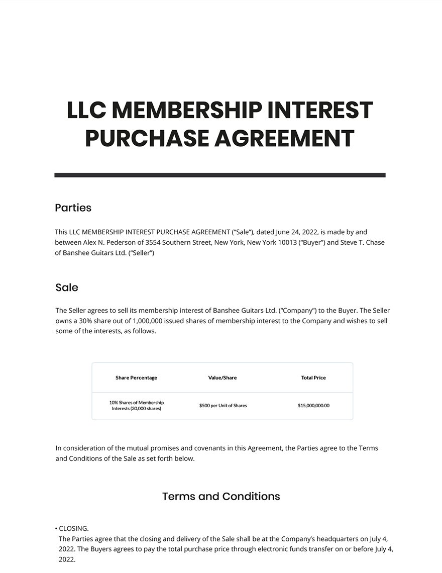 LLC Membership Interest Purchase Agreement Template