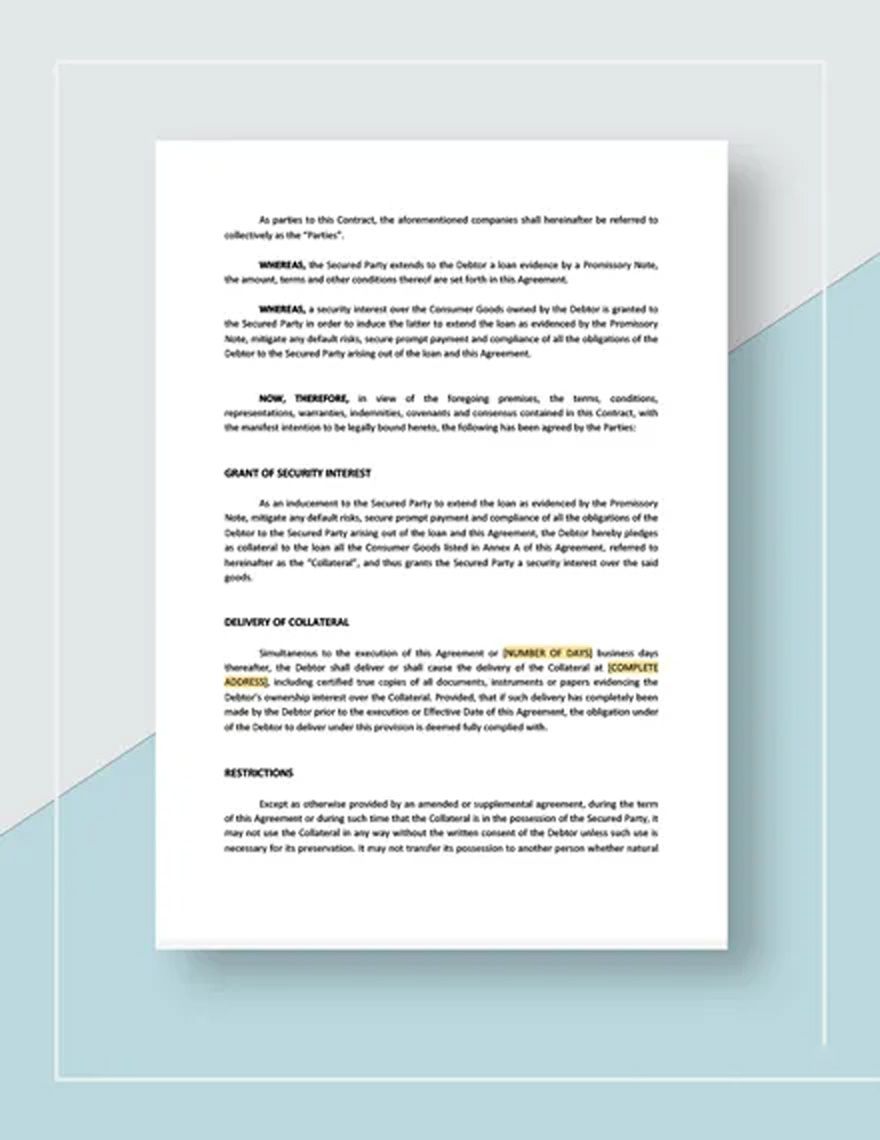 Security Agreement Covering Consumer Goods Template