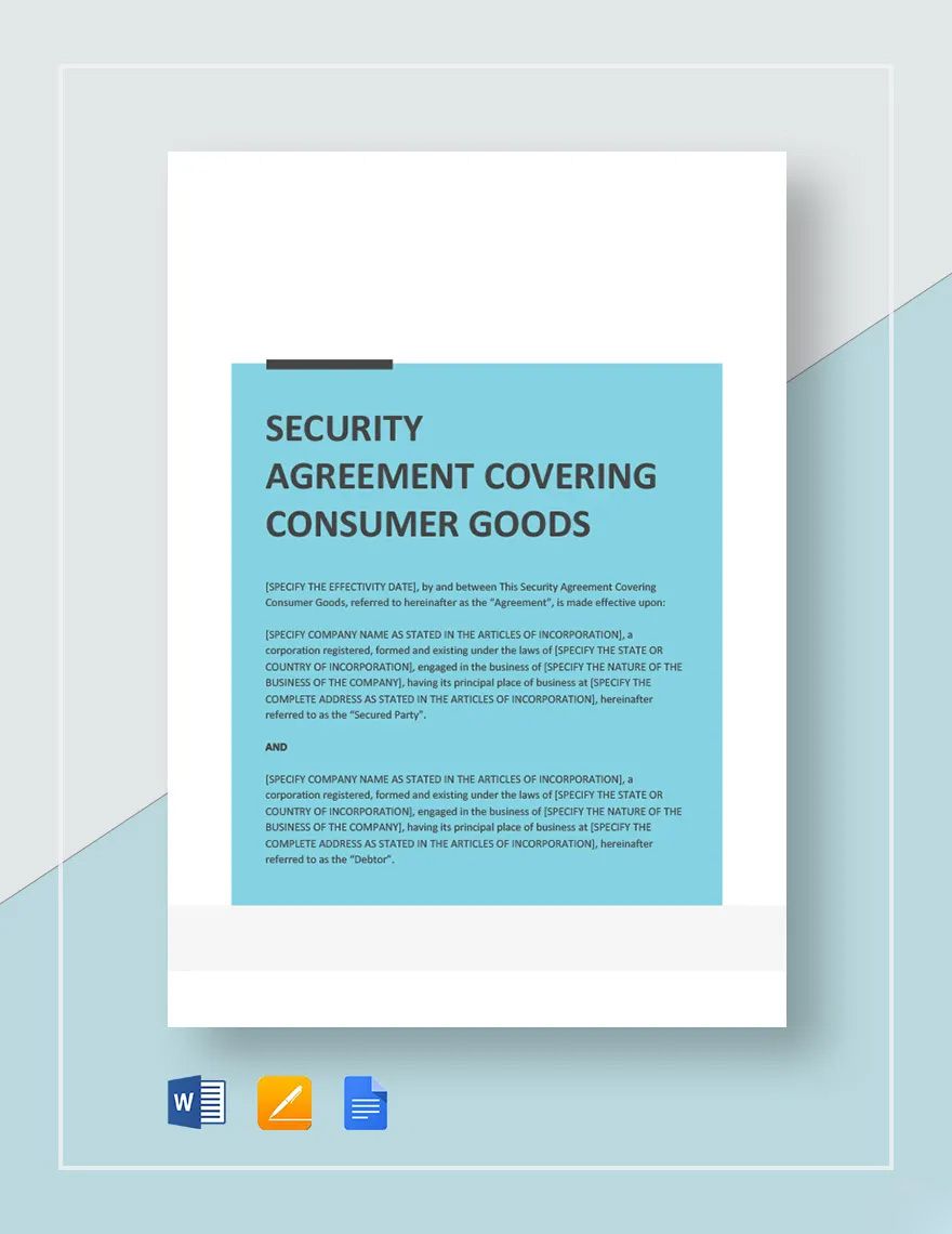 Free Security Agreement Covering Consumer Goods Template