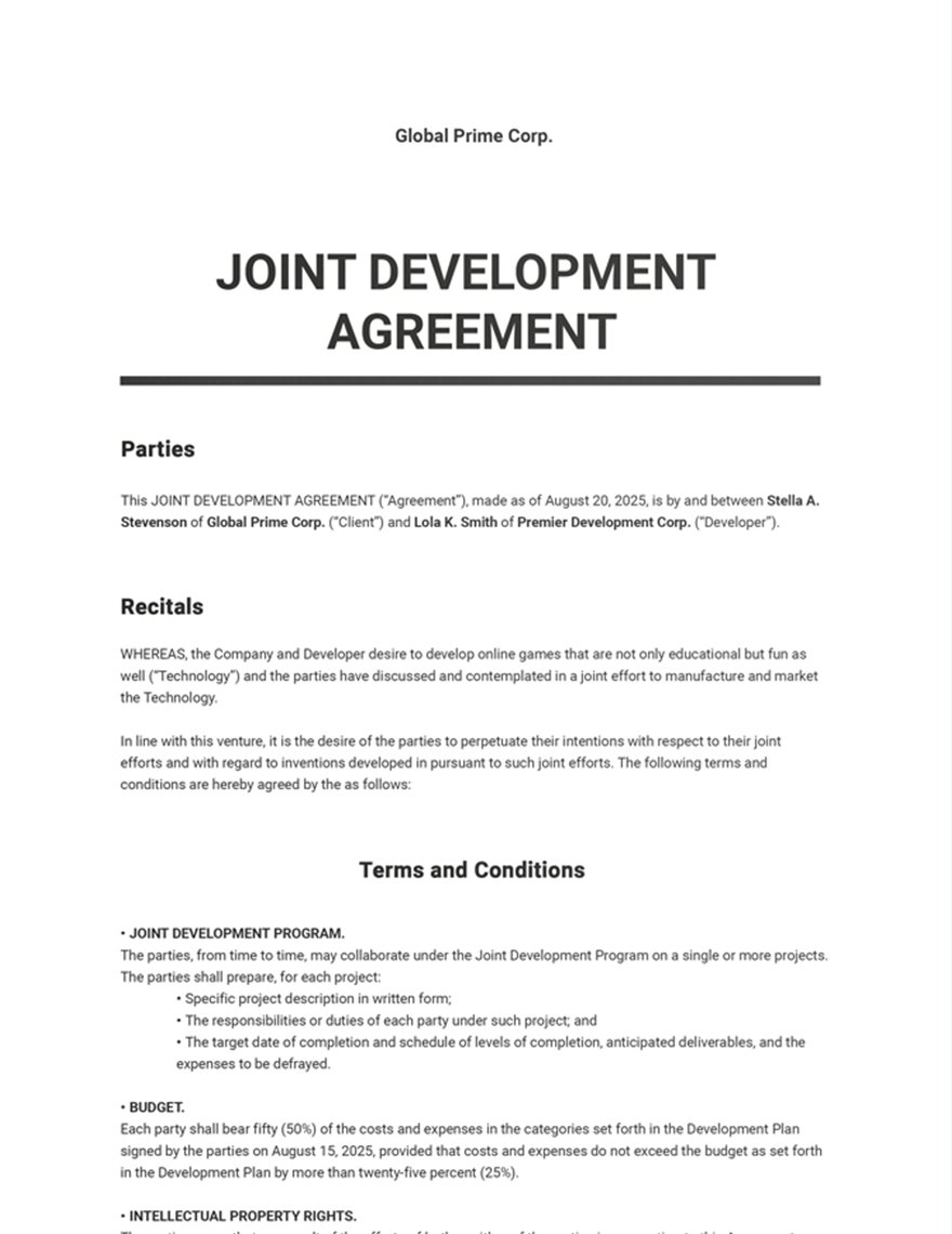 Standard Joint Development Agreement Template