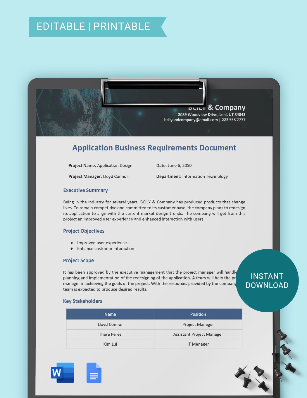Application Business Requirements Document Template