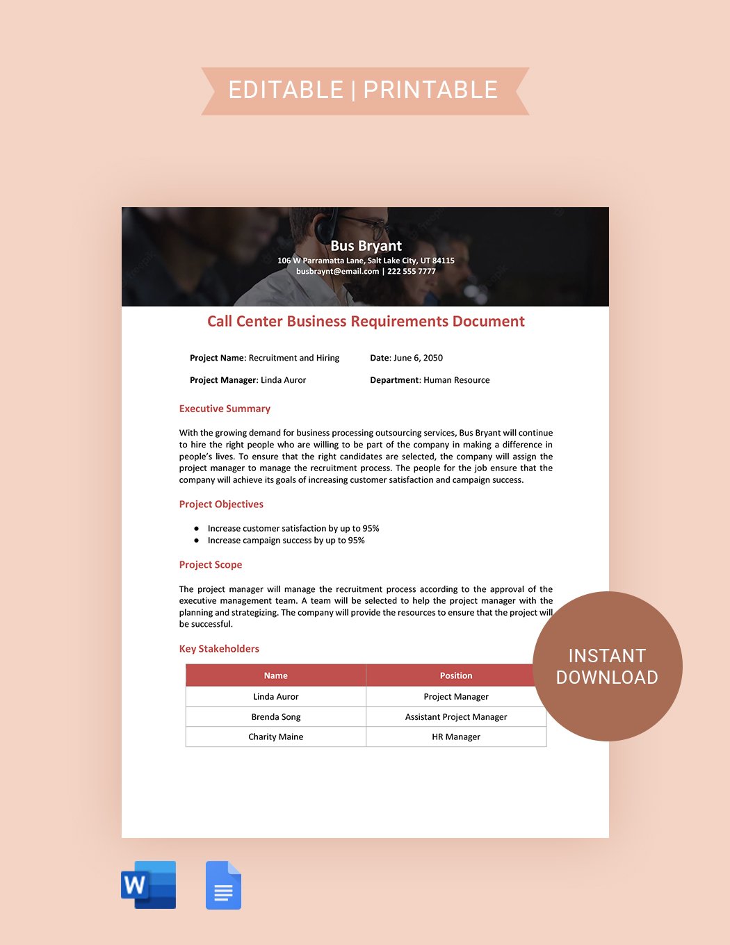 Call Center Business Requirements Document Template