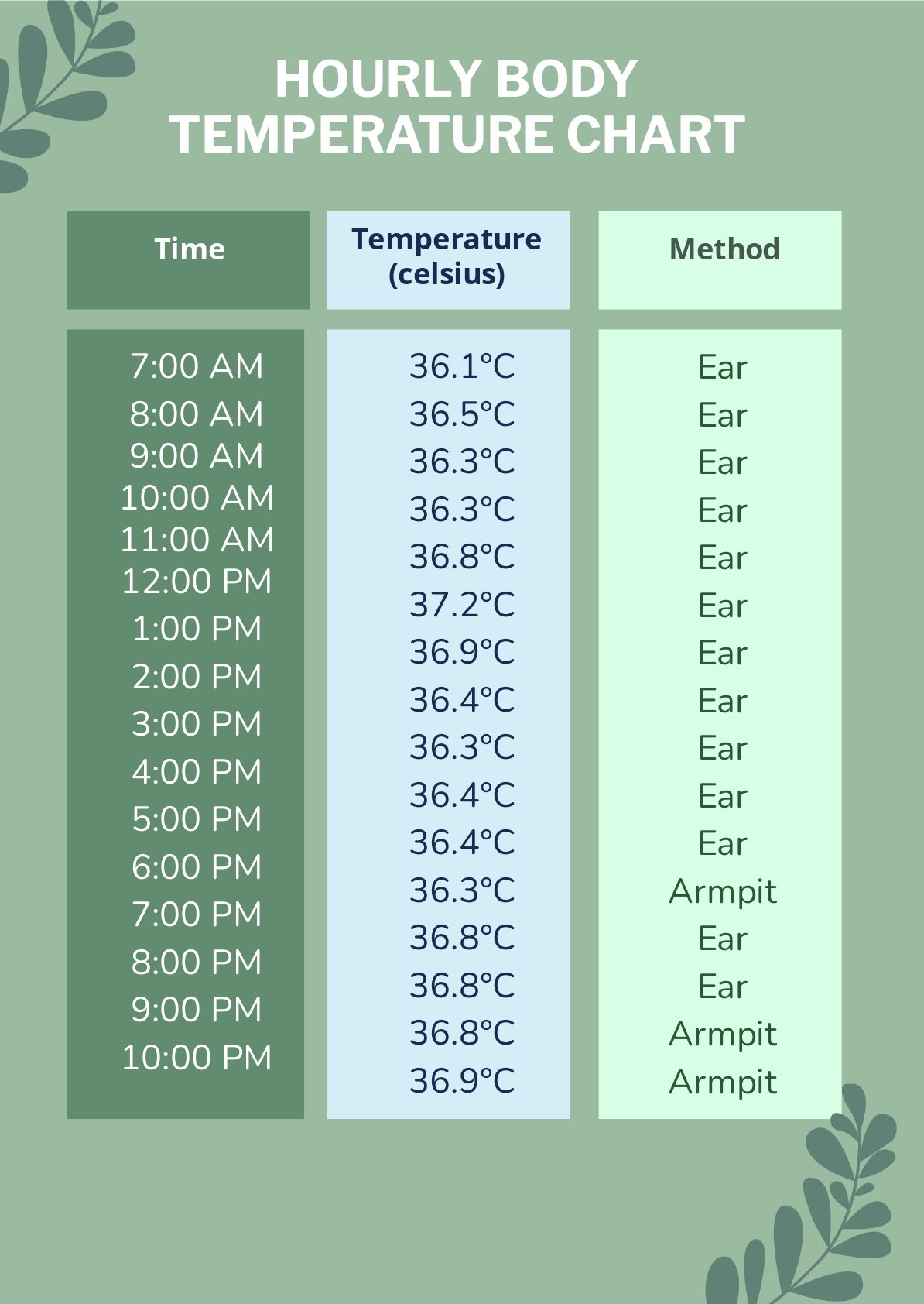 Hourly Body Temperature Chart