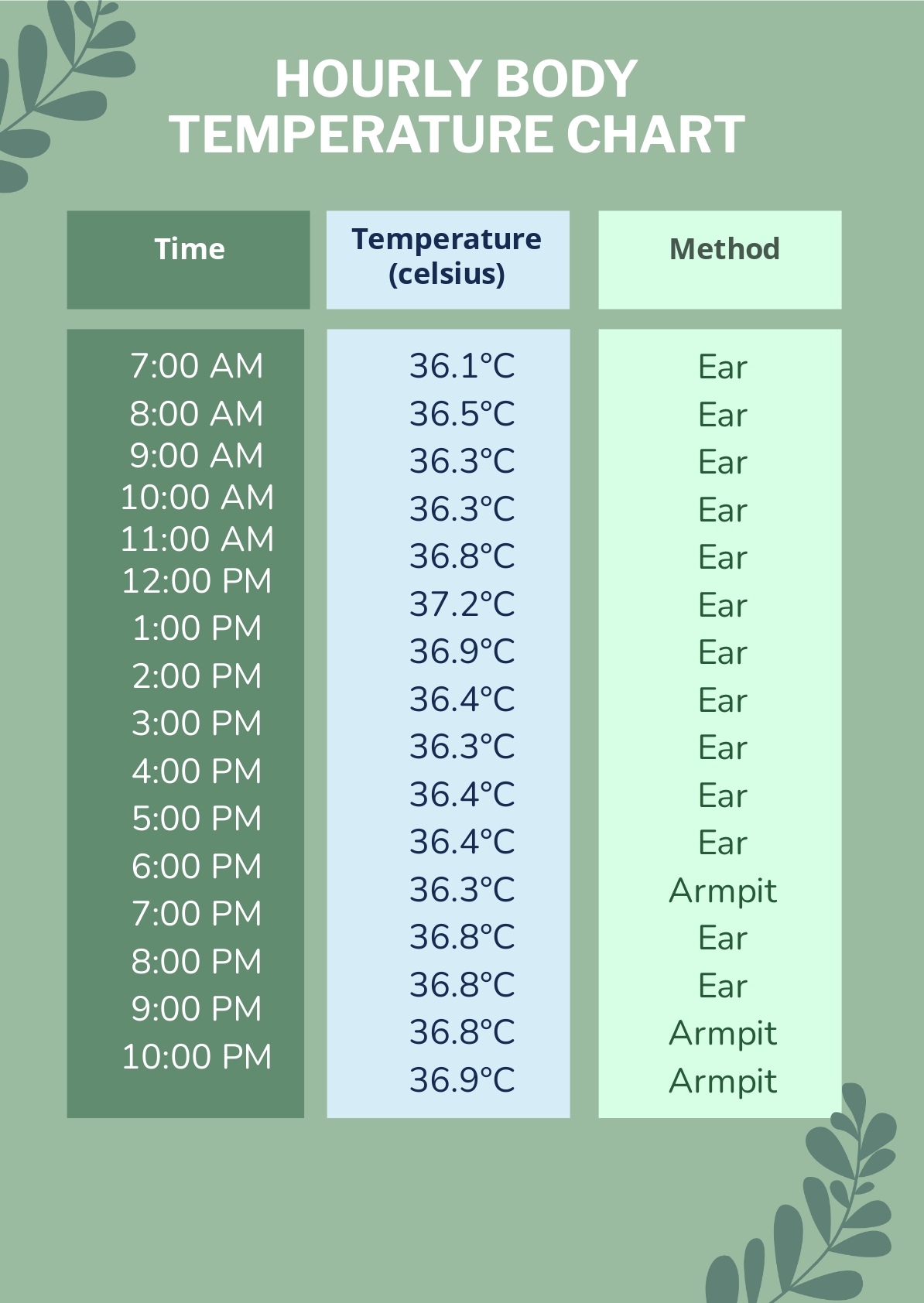 Hourly Body Temperature Chart in PSD - Download