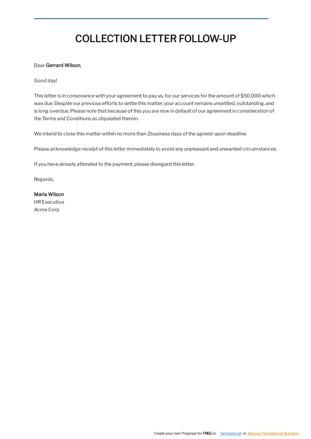 Free Collection Letter Follow-Up Template - Google Docs, Word