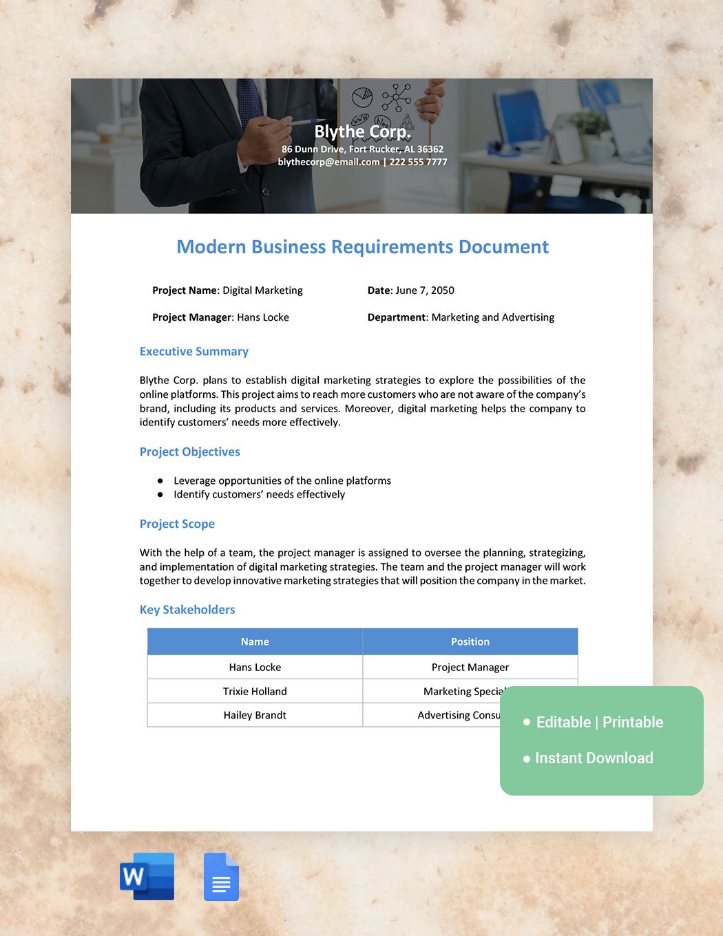 Free Modern Business Requirements Document Template in Word, Google Docs