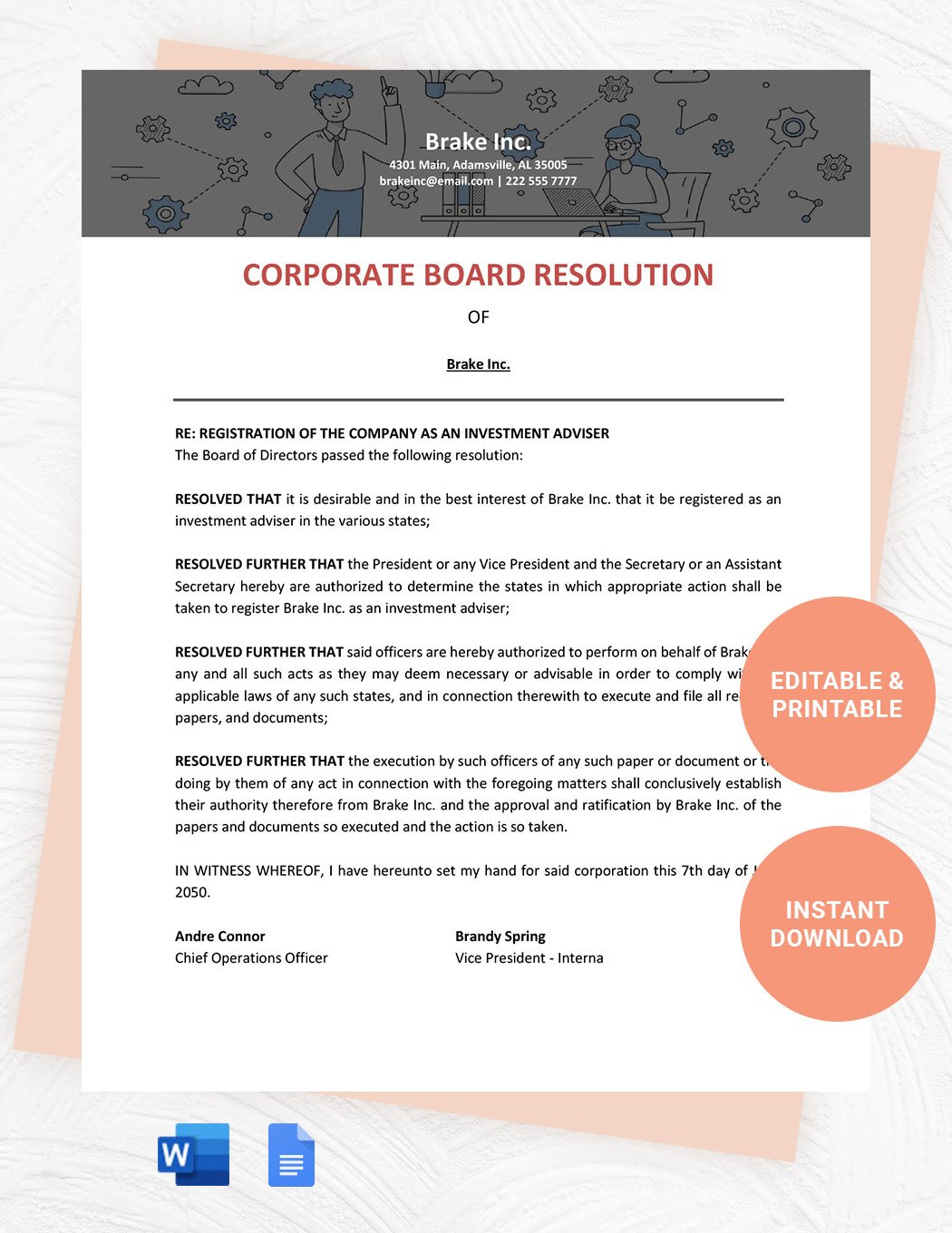 Corporate Board Resolution Template