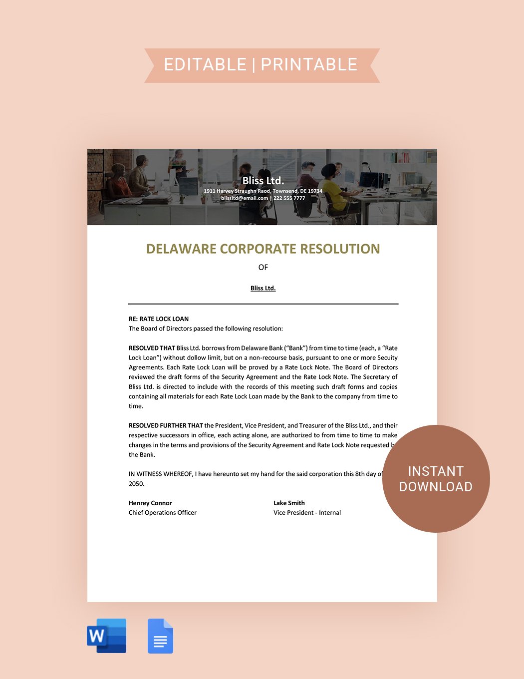 Delaware Corporate Resolution Template