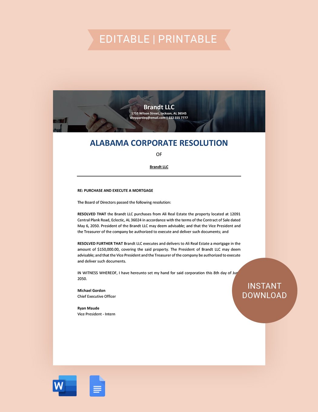 Alabama Corporate Resolution Template