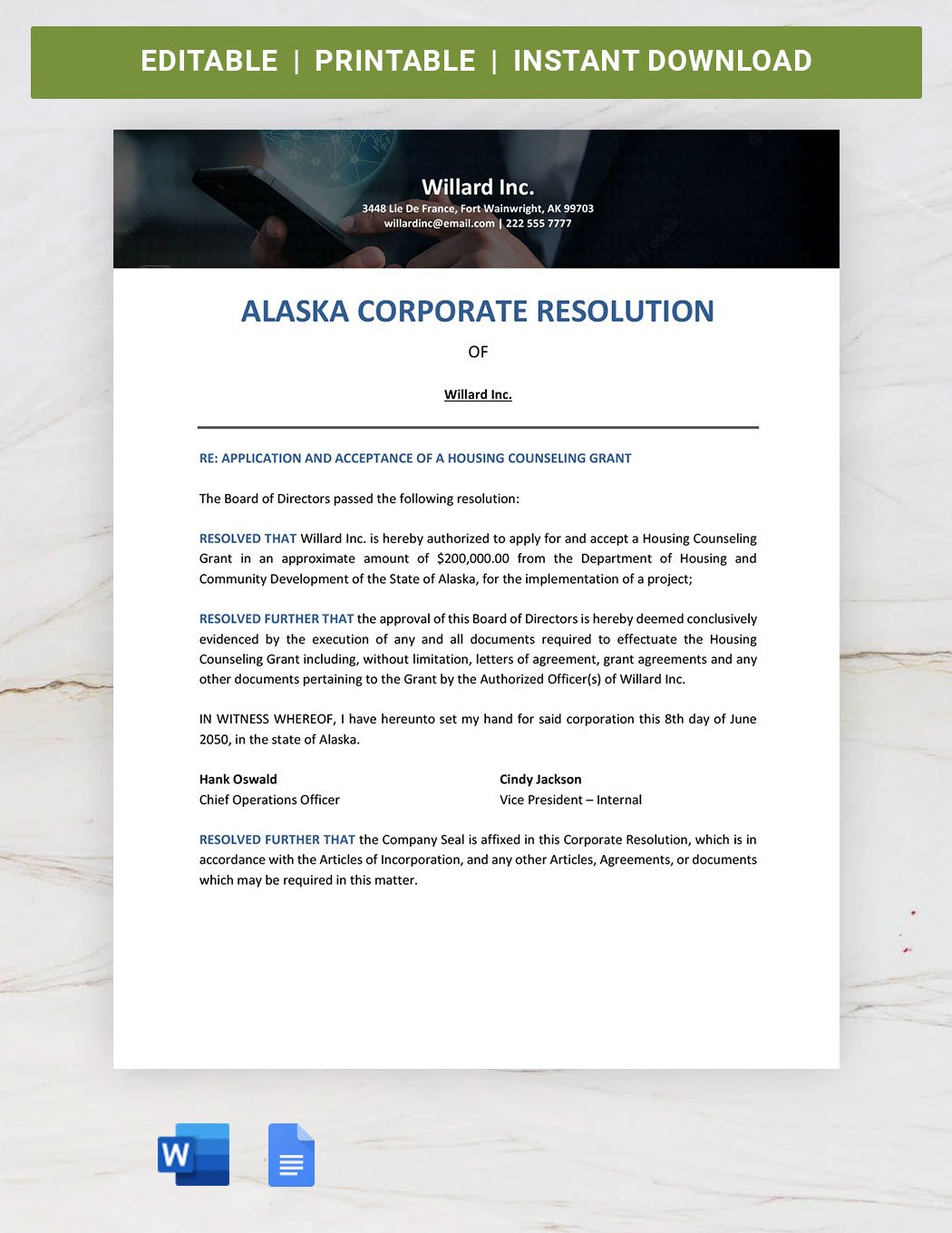 Alaska Corporate Resolution Template
