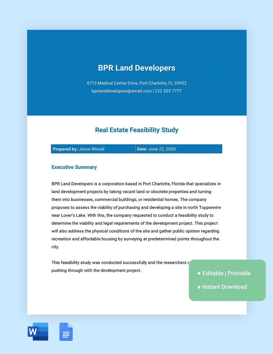 Real Estate Feasibility Study Template in Word, Google Docs