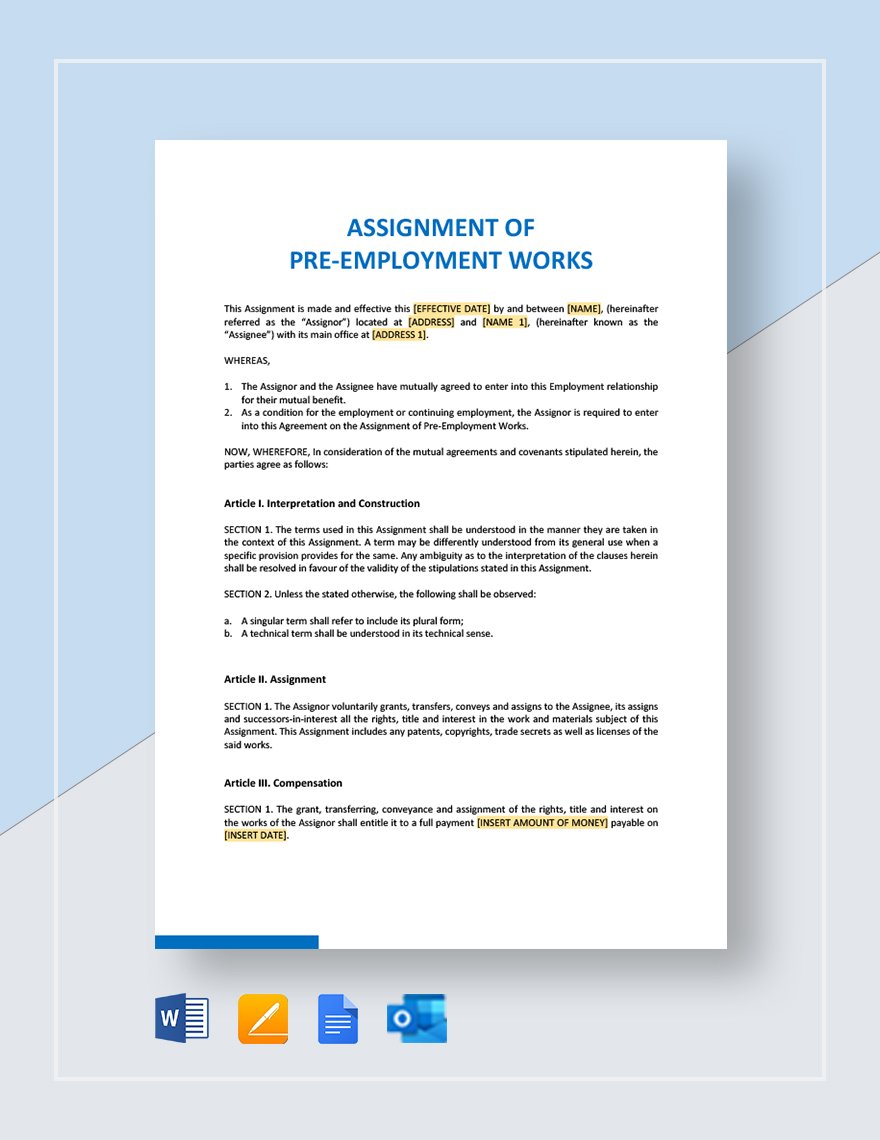 Free Assignment of Pre-Employment Works Template