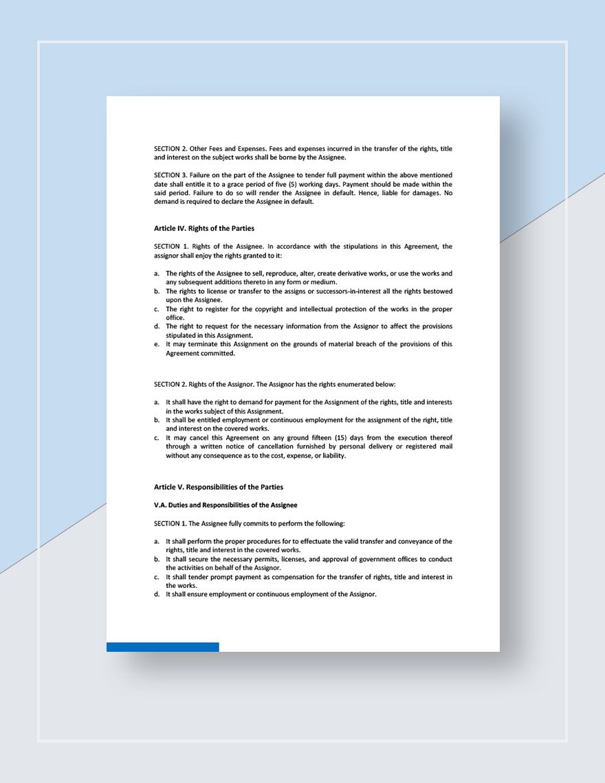 Assignment of Pre Employment Works Template
