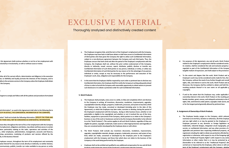 Exclusivity, Confidentiality and Assignment of Work Product Template