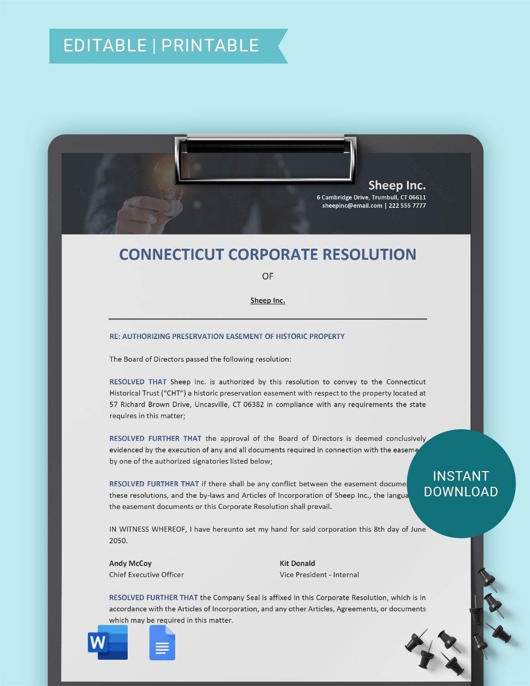 Connecticut Corporate Resolution Template