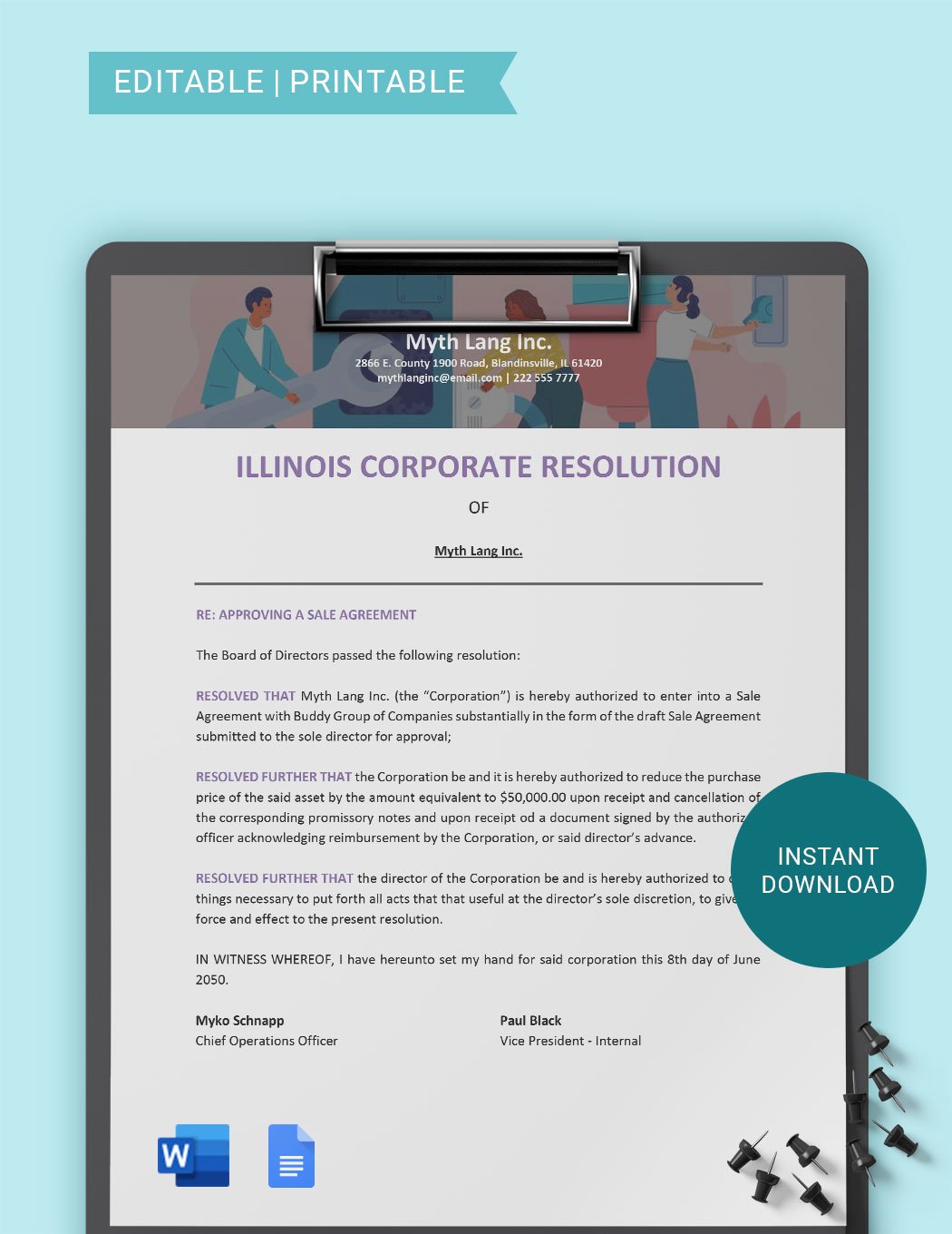 Illinois Corporate Resolution Template in Word, Google Docs
