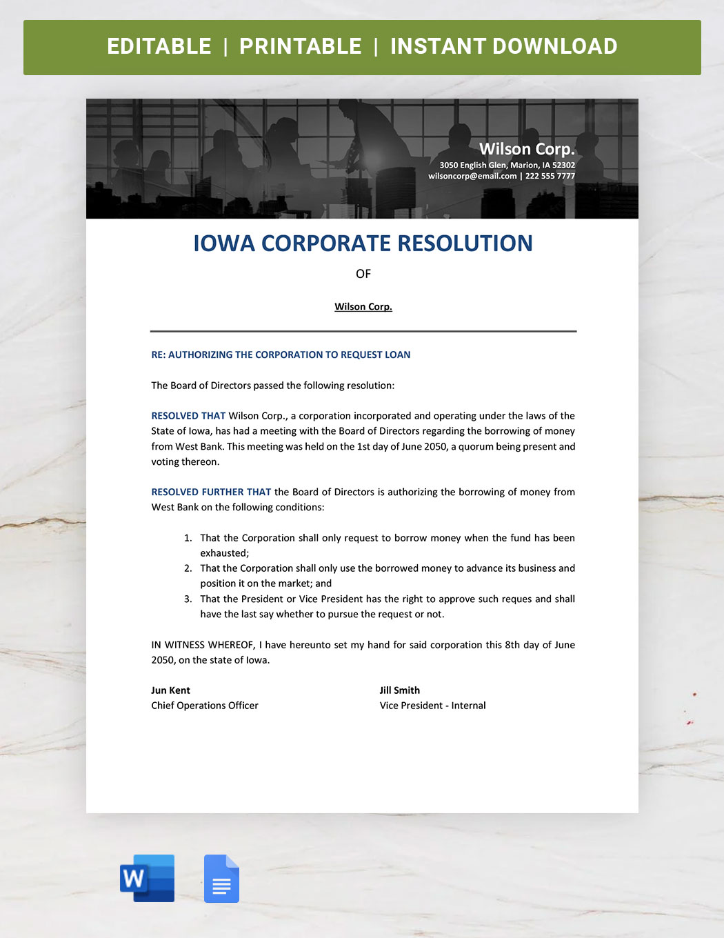 Iowa Corporate Resolution Template