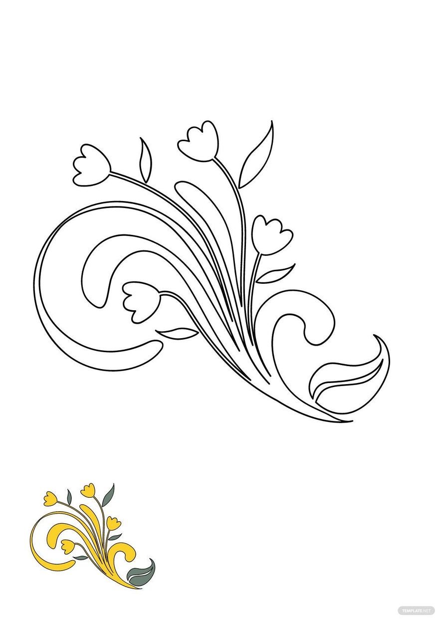 Free Floral Swirl Coloring Page in PDF, JPG