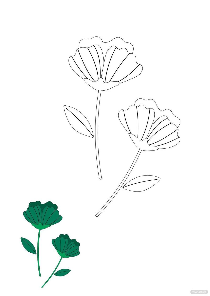 Green Floral Coloring Page in PDF, JPG