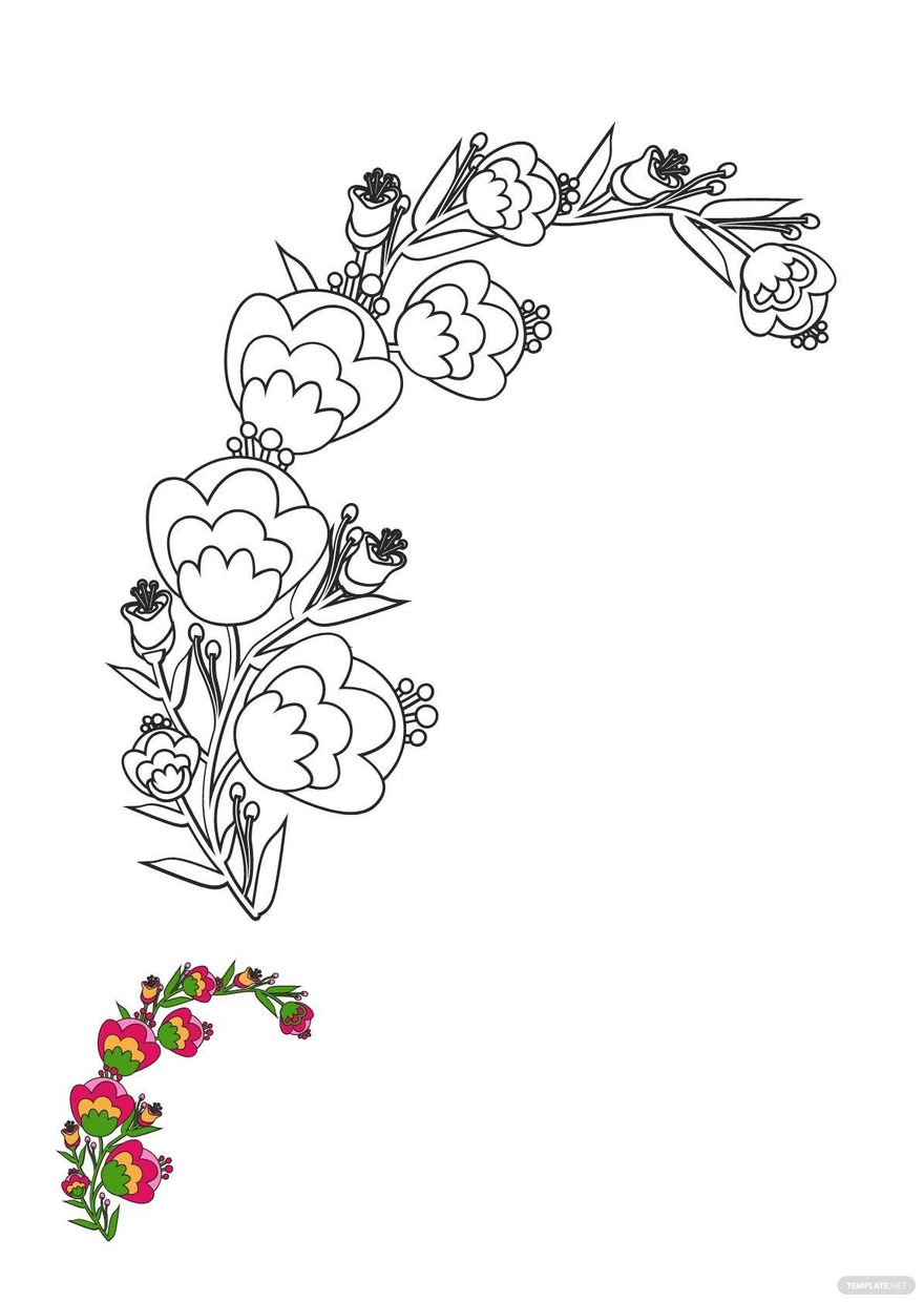 Free Colorful Floral Coloring Page in PDF, JPG