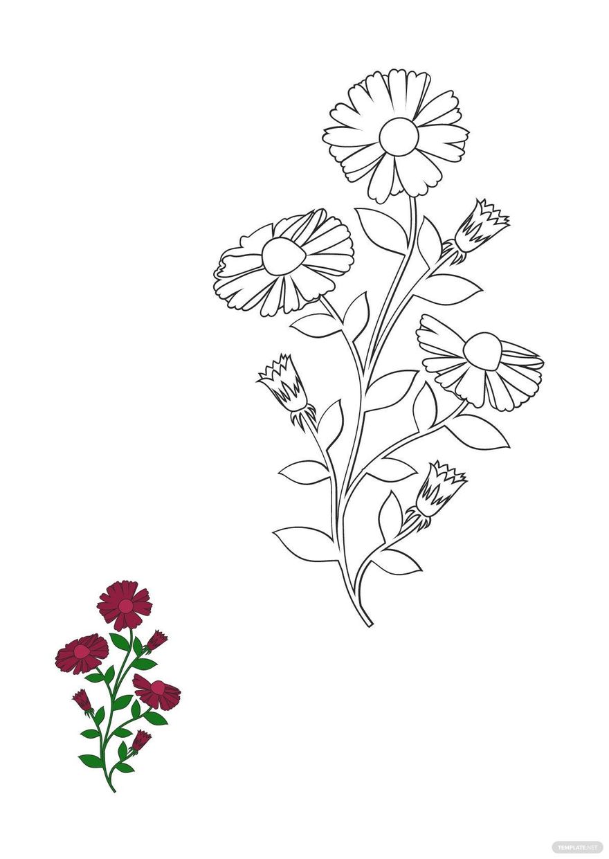Free Burgundy Floral Coloring Page in PDF, JPG