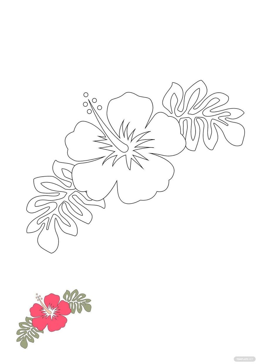 Free Hawaiian Floral Coloring Page in PDF, JPG
