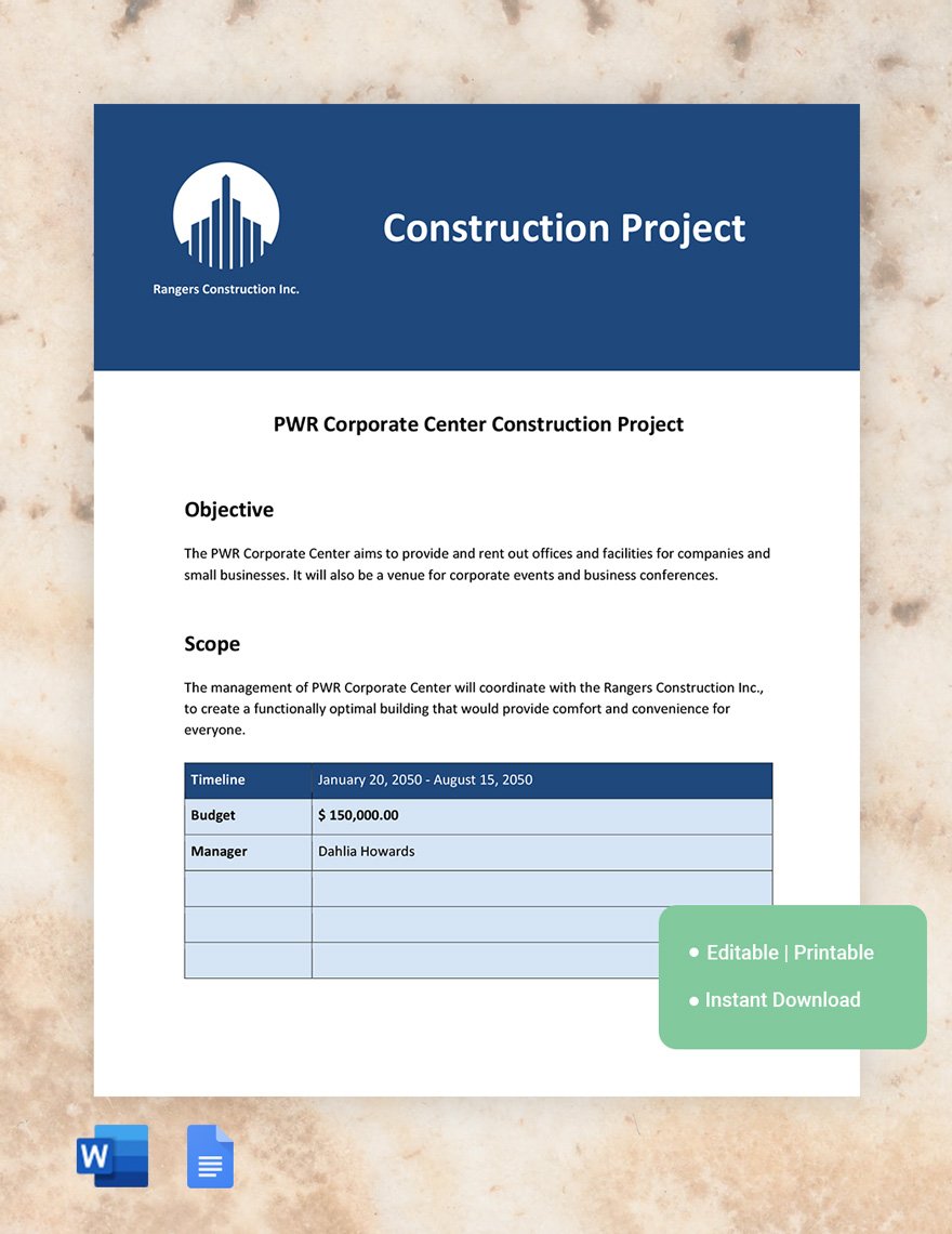 Construction Project Scope Template