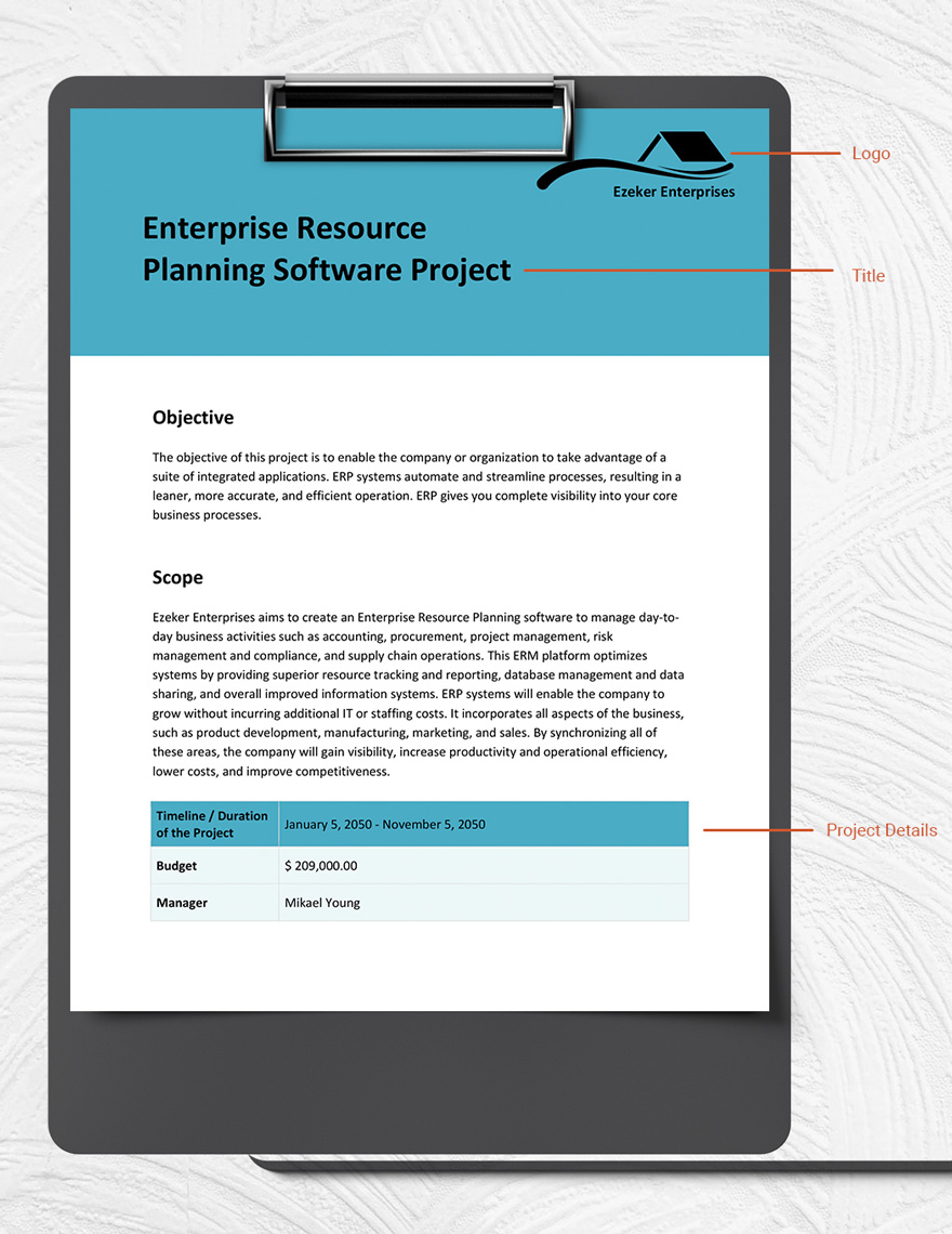Enterprise Resource Planning Project Scope Template