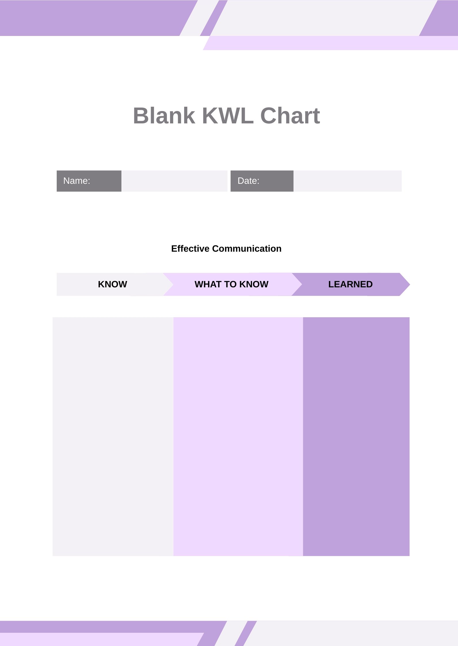 Blank KWL Chart in PDF Download