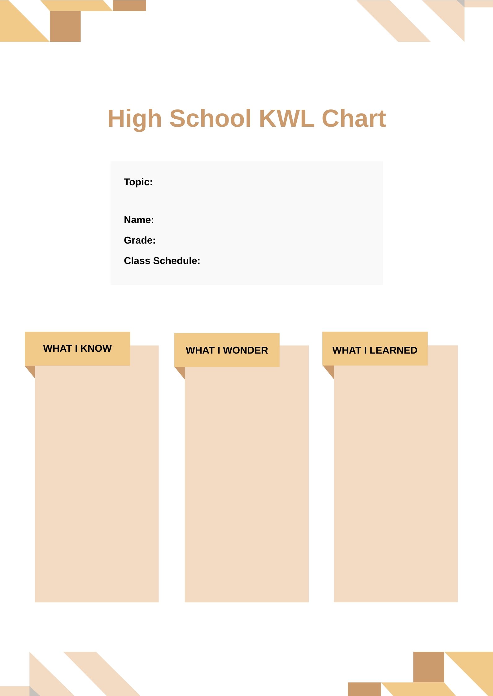 High School KWL Chart in PDF