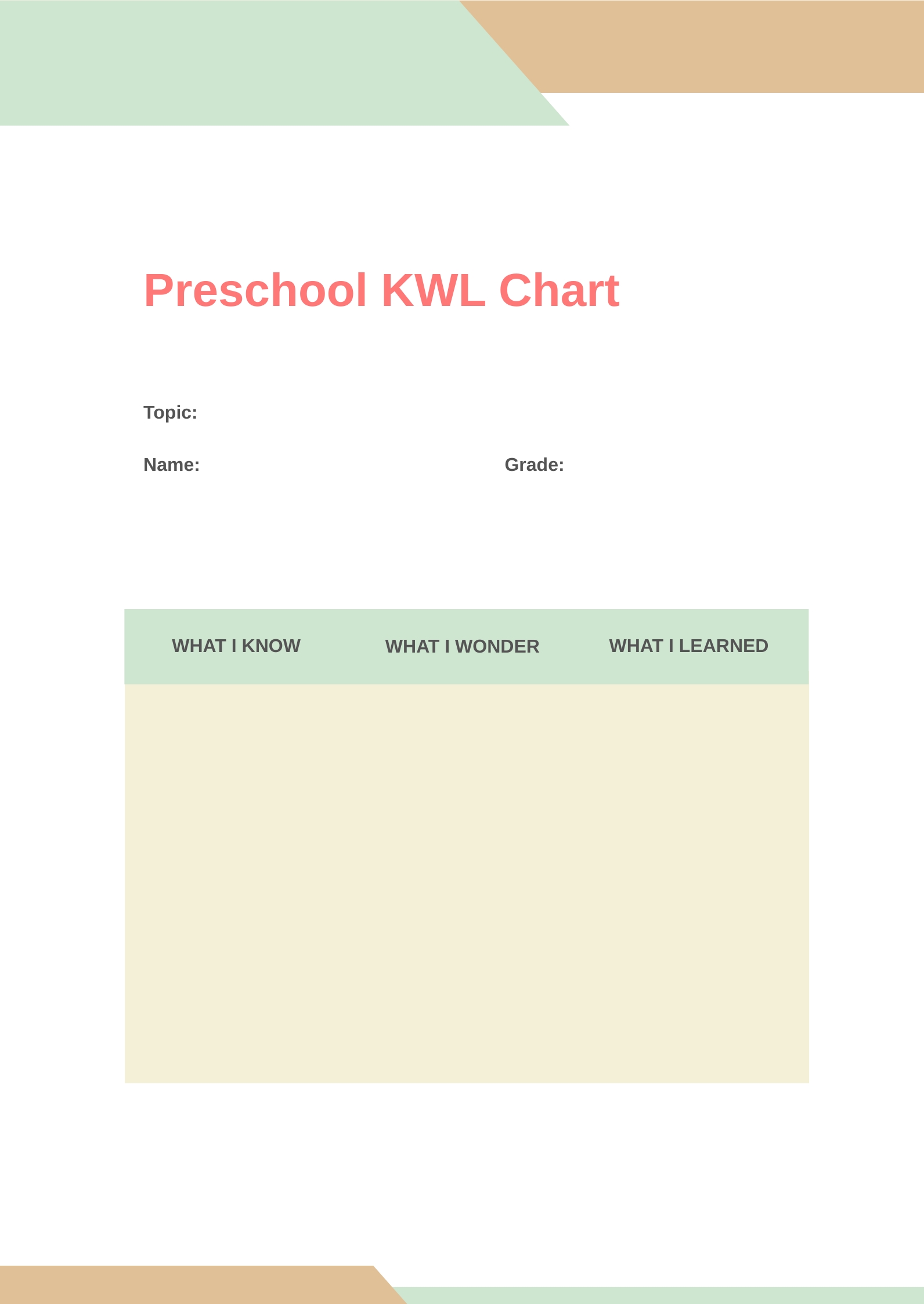 Preschool KWL Chart in PDF