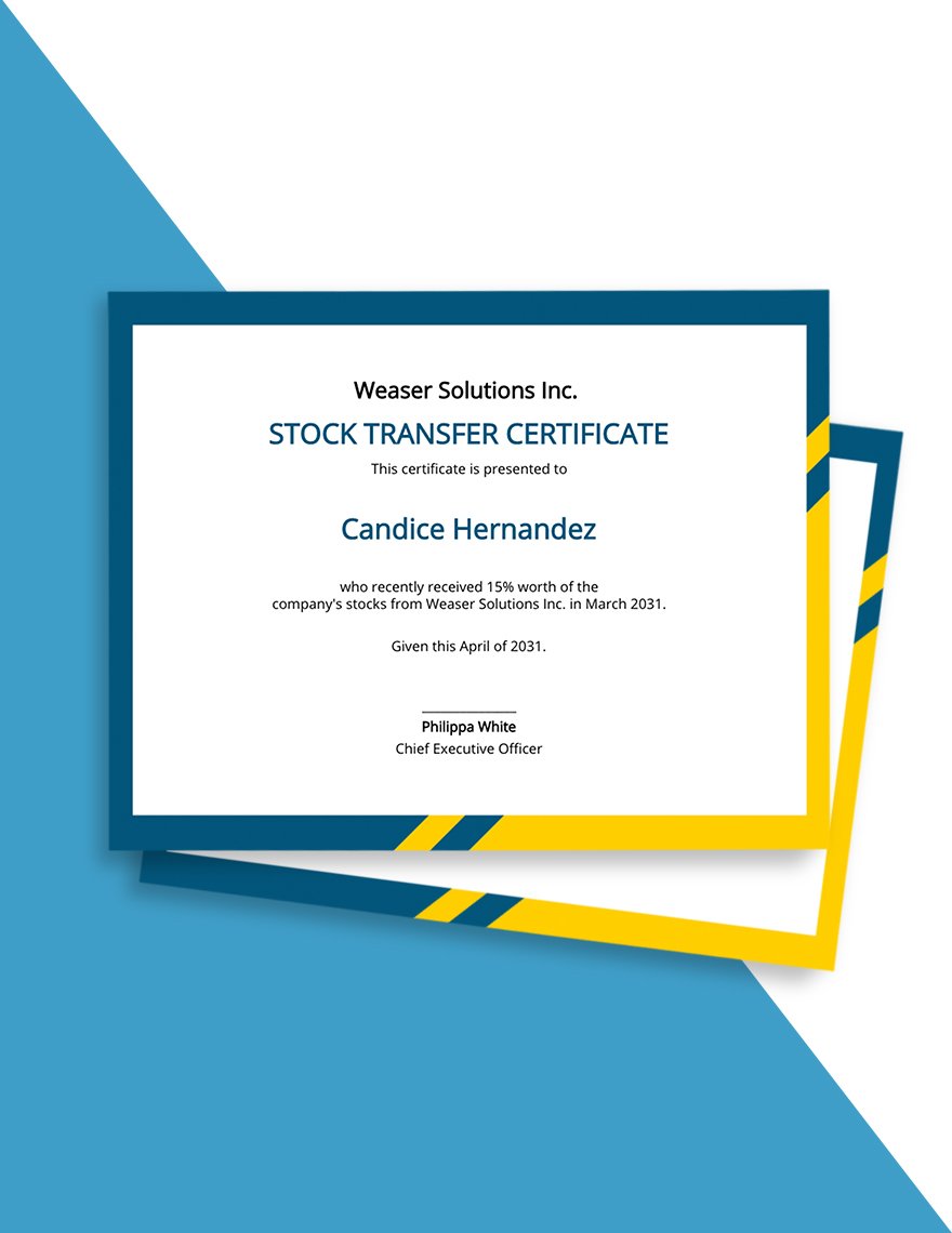 Assignment and Transfer of Stock Certificate Template