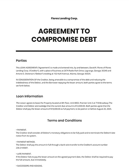 Debt Agreement Templates