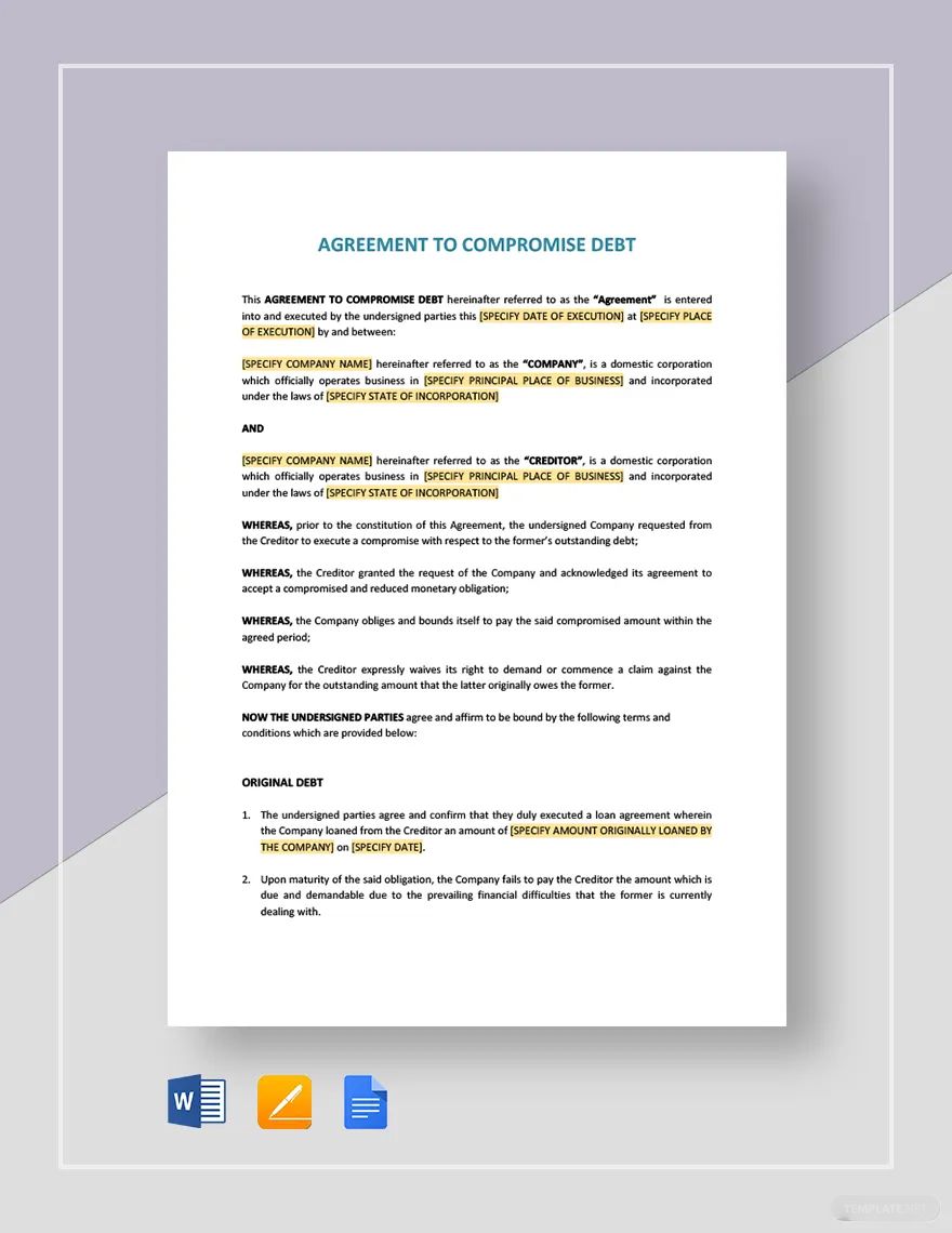 Agreement to Compromise Debt Template