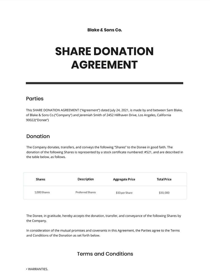 Donor Agreement Template Donor Agreement Template
