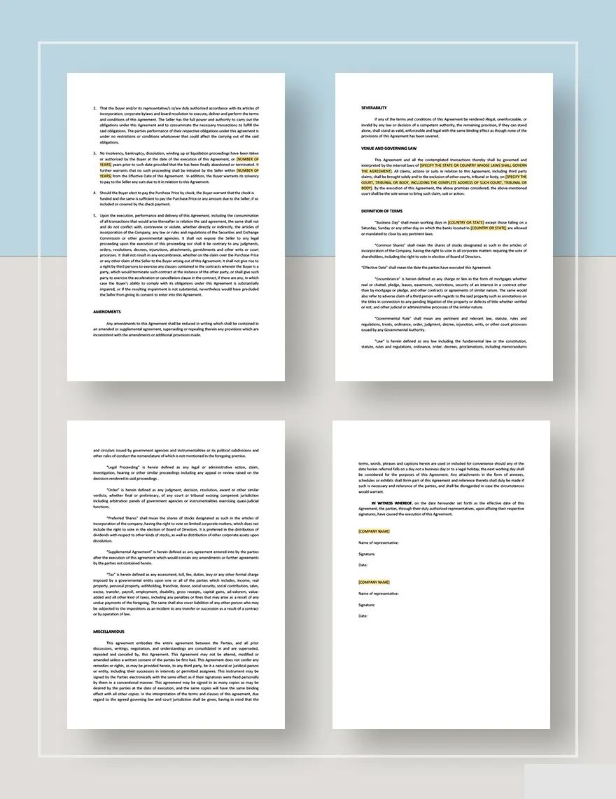 Purchase and Sale of Shares Agreement Template