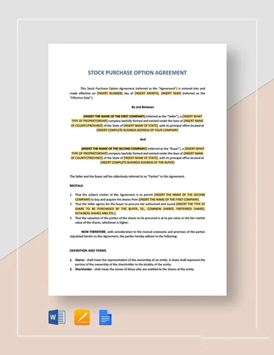Offer to Purchase Shares Agreement Template