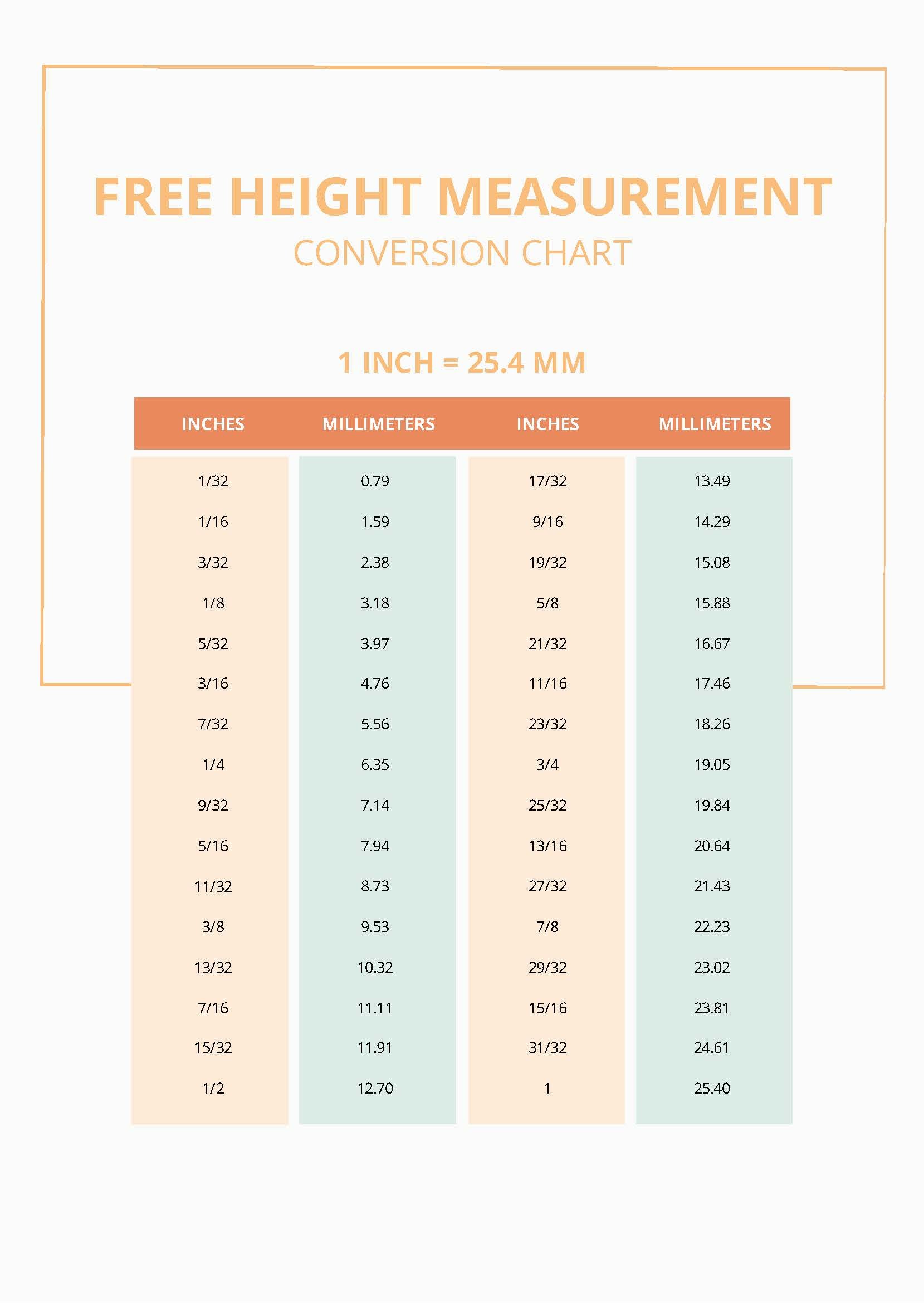 Free Height Measurement Conversion Chart - Download in PDF