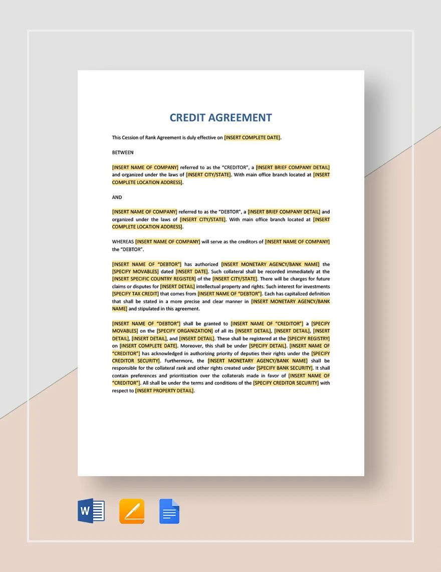 Credit Agreement Template