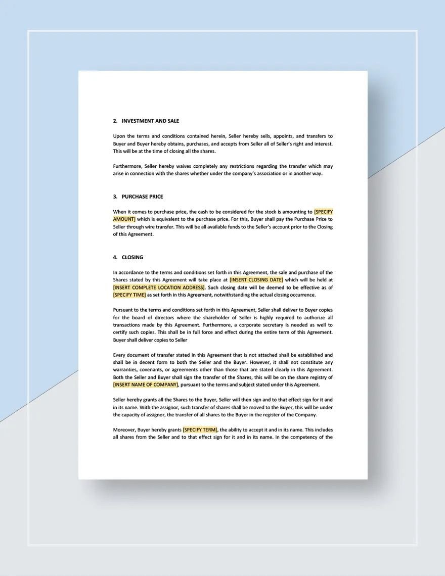 Sale of Shares Agreement Template
