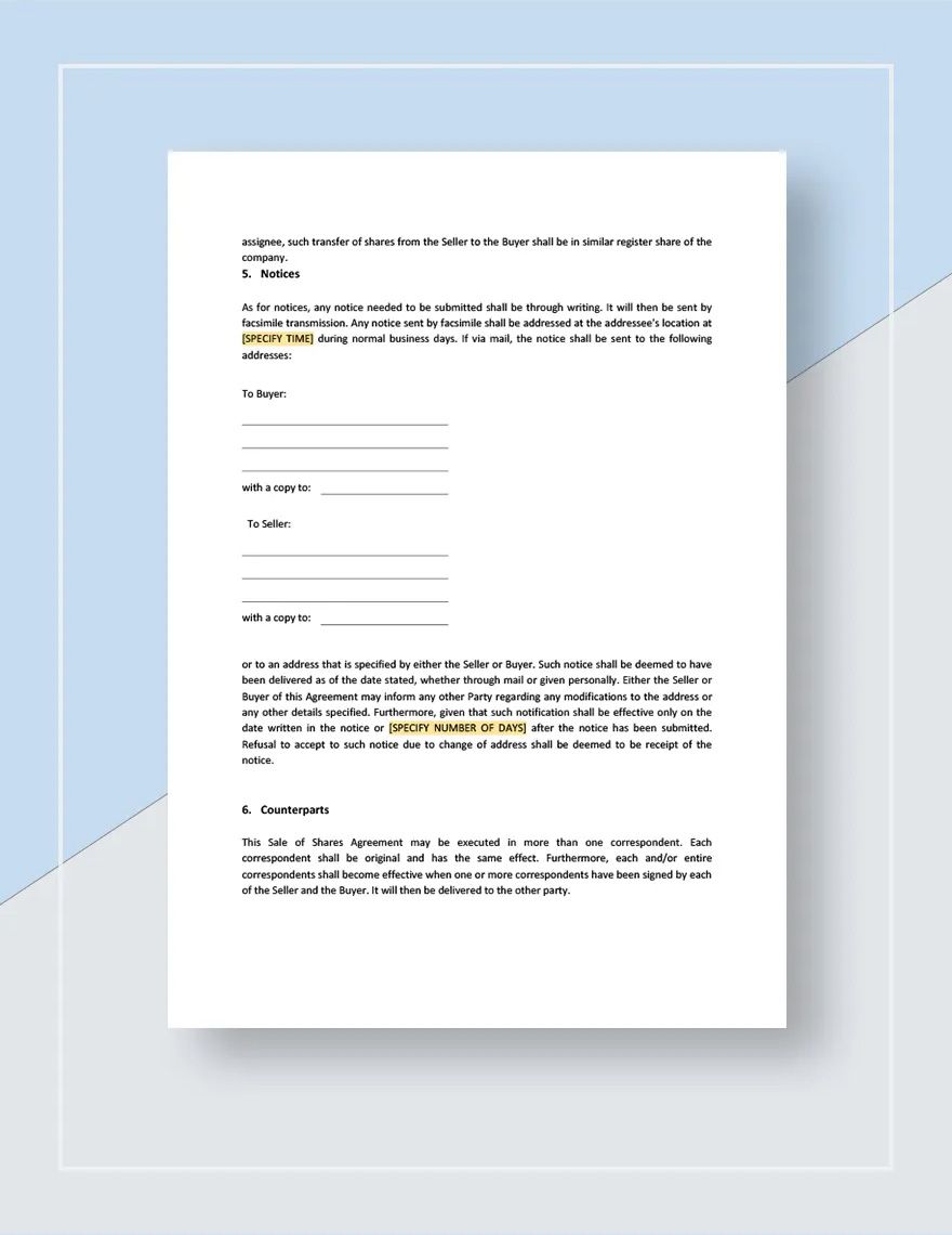 Sale of Shares Agreement Template