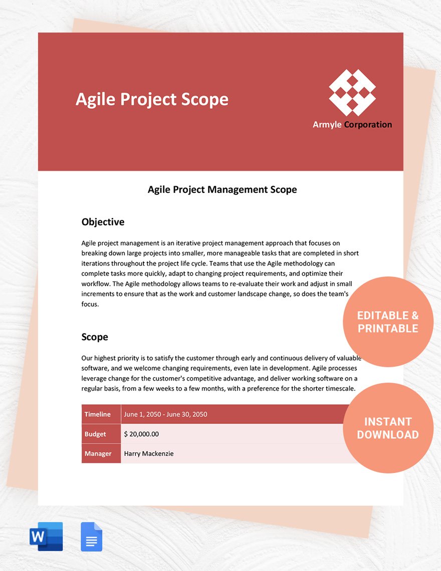Free Agile Project Scope Template in Word, Google Docs