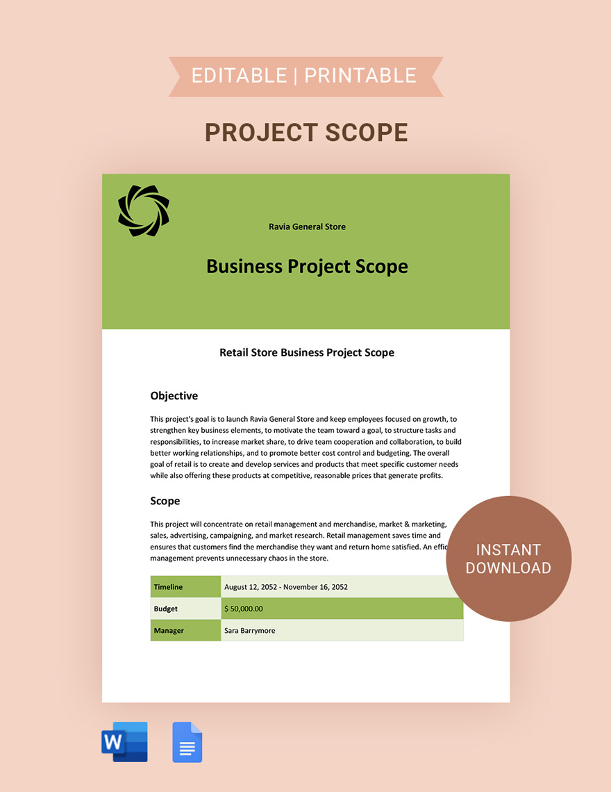 Free Project Scope Word Template Download 7189